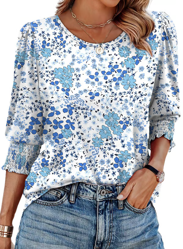 ✨✨LAST DAY SAVE 49% ⏰ Women Dressy Casual 3/4 Length Sleeve Blouses with Smocked Cuffs