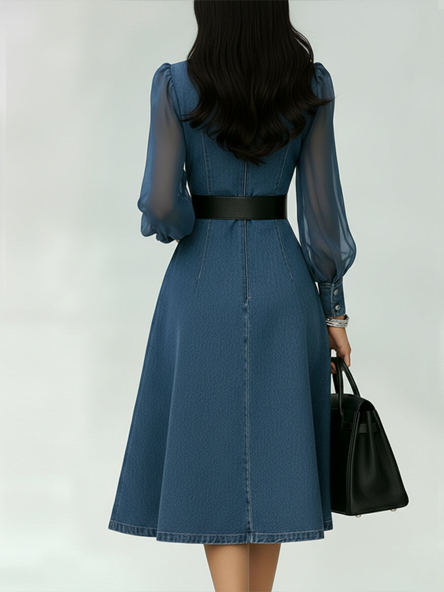 ✨✨Last Day 49% OFF🎁Stylish Denim Dress With Organza Sleeve Panels.