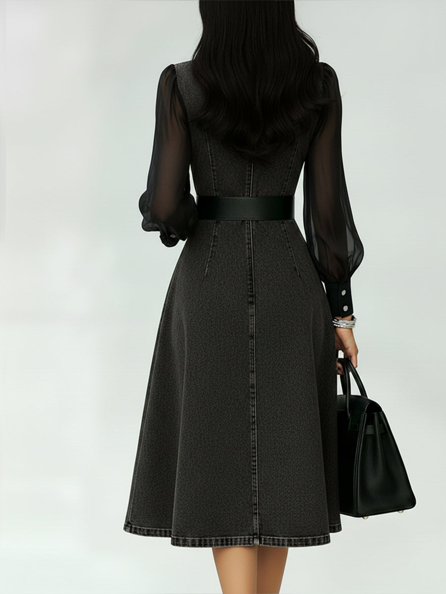 ✨✨Last Day 49% OFF🎁Stylish Denim Dress With Organza Sleeve Panels.